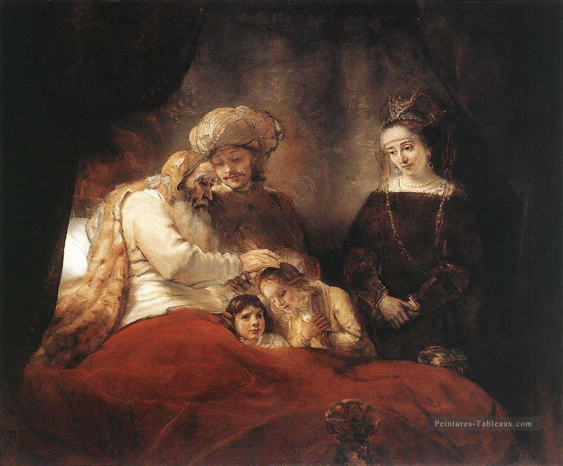 Jacob bénissant les enfants de Joseph Rembrandt Peintures à l'huile